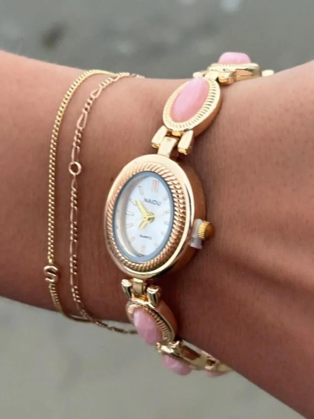 Preppy Gold Rose Stone Bracelet Watch Preppy Y2K OS
